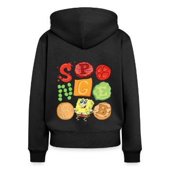 Spongebob Schwammkopf Burger Zutaten Design - Frauen Premium Bio Zip Hoodie - Schwarz - Hinten - Julia (174cm)