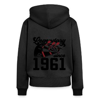 65. GEBURTSTAG DART LEGENDE LEGENDARY SINCE 1961 - Frauen Premium Bio Zip Hoodie - Schwarz - Hinten - Julia (174cm)