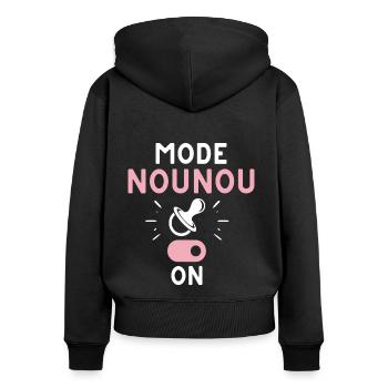 T shirt nounou mode nounou on humour nounou cadeau - Sweat à capuche zippé Premium bio Femme - noir - Dos - Julia (174cm)