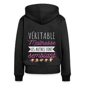 T shirt maîtresse véritable maîtresse cadeau - Sweat à capuche zippé Premium bio Femme - noir - Dos - Julia (174cm)
