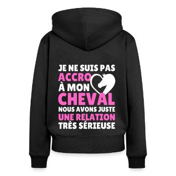 t shirt équitation humour cheval cadeau femme - Sweat à capuche zippé Premium bio Femme - noir - Dos - Julia (174cm)