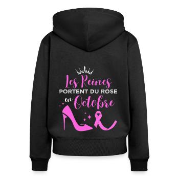 Octobre rose solidarité cancer du sein cadeau - Sweat à capuche zippé Premium bio Femme - noir - Dos - Julia (174cm)
