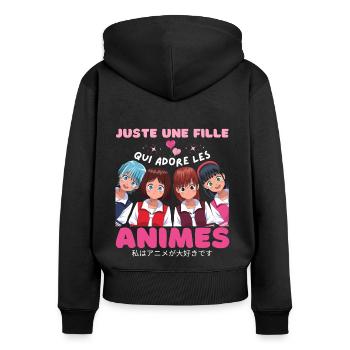 Une fille qui adore les anime humour manga cadeau - Sweat à capuche zippé Premium bio Femme - noir - Dos - Julia (174cm)