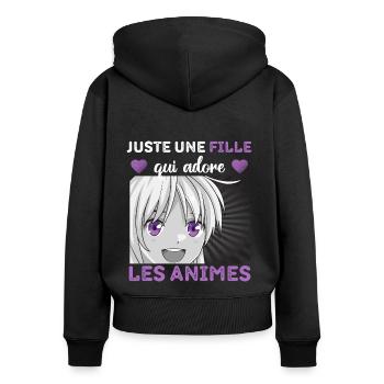Une fille qui adore les anime humour manga cadeau - Sweat à capuche zippé Premium bio Femme - noir - Dos - Julia (174cm)