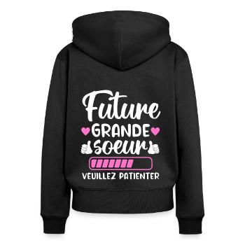 Future grande soeur humour grande soeur cadeau - Sweat à capuche zippé Premium bio Femme - noir - Dos - Julia (174cm)