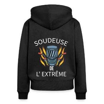 Soudeur humour soudeuse extrême cadeau soudure - Sweat à capuche zippé Premium bio Femme - noir - Dos - Julia (174cm)