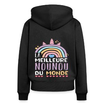 Meilleure nounou du monde humour nourrice cadeau - Sweat à capuche zippé Premium bio Femme - noir - Dos - Julia (174cm)
