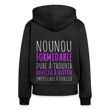 Nounou formidable idée cadeau pour nourrice - Sweat à capuche zippé Premium bio Femme - noir - Dos - Julia (174cm)