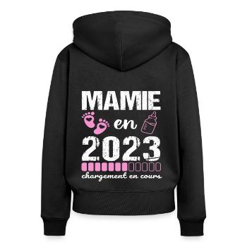 Mamie en 2023 annonce naissance cadeau grand-mère - Sweat à capuche zippé Premium bio Femme - noir - Dos - Julia (174cm)