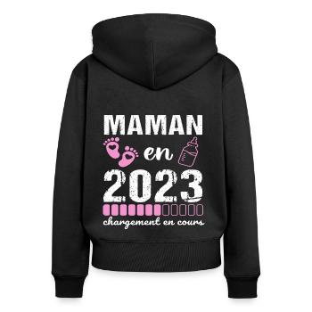 Maman en 2023 annonce naissance cadeau mère - Sweat à capuche zippé Premium bio Femme - noir - Dos - Julia (174cm)
