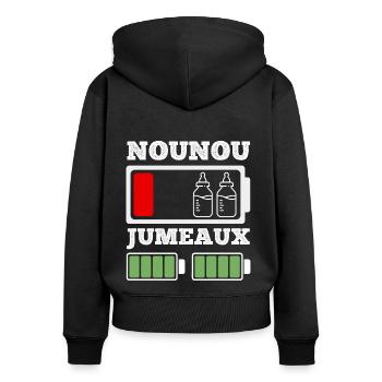 Nounou de jumeaux humour batterie faible nourrice - Sweat à capuche zippé Premium bio Femme - noir - Dos - Julia (174cm)