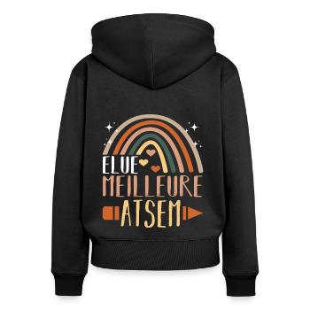 Meilleure atsem cadeau merci atsem arc en ciel - Sweat à capuche zippé Premium bio Femme - noir - Dos - Julia (174cm)