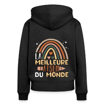 Meilleure atsem cadeau merci atsem arc en ciel - Sweat à capuche zippé Premium bio Femme - noir - Dos - Julia (174cm)