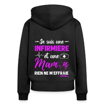 Infirmière et maman cadeau pour mère infirmiere - Sweat à capuche zippé Premium bio Femme - noir - Dos - Julia (174cm)