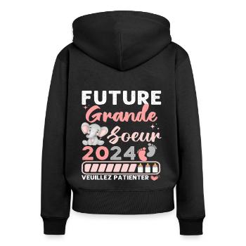 Future grande soeur 2024 bientôt grande soeur - Sweat à capuche zippé Premium bio Femme - noir - Dos - Julia (174cm)