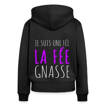 Je suis une fée la fée gnasse humour jeu de mots - Sweat à capuche zippé Premium bio Femme - noir - Dos - Julia (174cm)