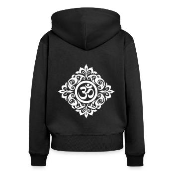 Cosmic Resonance: The Sacred Om - Women's Premium Organic Zip Hoodie - black - Back - Julia (174cm)