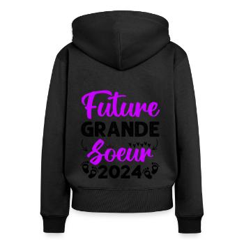 Future grande soeur 2024 bientôt grande soeur - Sweat à capuche zippé Premium bio Femme - noir - Dos - Julia (174cm)