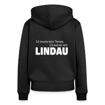 Therapie LINDAU - Frauen Premium Bio Zip Hoodie - Schwarz - Hinten - Julia (174cm)