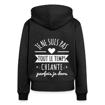 Je ne suis pas tout le temps chiante humour cadeau - Sweat à capuche zippé Premium bio Femme - noir - Dos - Julia (174cm)