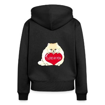 Ich liebe meine Pom Cream - Frauen Premium Bio Zip Hoodie - Schwarz - Hinten - Julia (174cm)