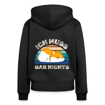 Ich muss gar nichts Hamster - Frauen Premium Bio Zip Hoodie - Schwarz - Hinten - Julia (174cm)