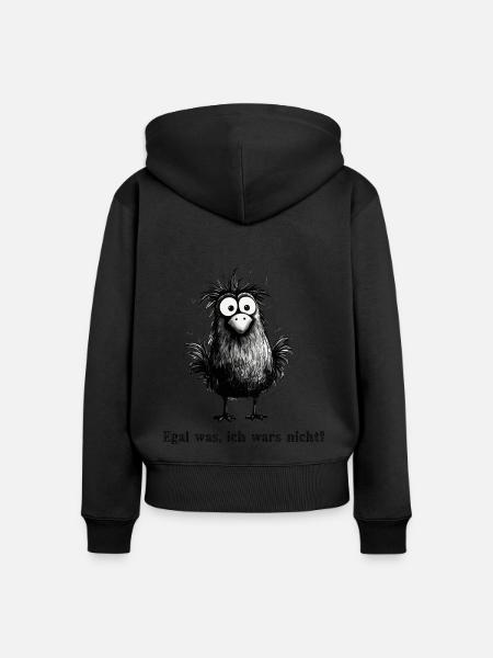 Lustiges Vogel Design mit: Egal was ich wars nicht - Frauen Premium Bio Zip Hoodie - Schwarz