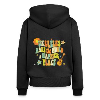 Les ukulélés rendent le monde plus heureux - Sweat à capuche zippé Premium bio Femme - noir - Dos - Julia (174cm)