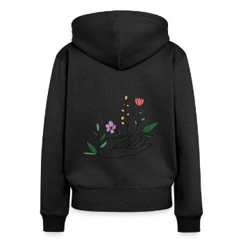 Hands of Flowers - Frauen Premium Bio Zip Hoodie - Schwarz - Hinten - Julia (174cm)