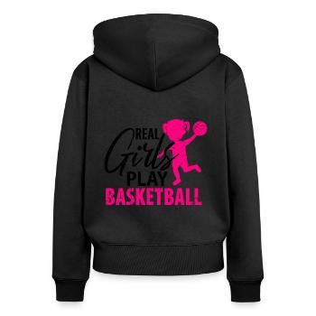 Basketballspieler Basketball Basketballer Damen - Frauen Premium Bio Zip Hoodie - Schwarz - Hinten - Julia (174cm)