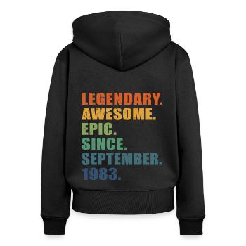 40th Birthday, September 1983, 40 Year Anniversary - Women's Premium Organic Zip Hoodie - black - Back - Julia (174cm)
