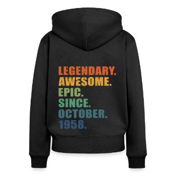 65th Birthday, October 1958, 65 Year Anniversary - Women's Premium Organic Zip Hoodie - black - Back - Julia (174cm)