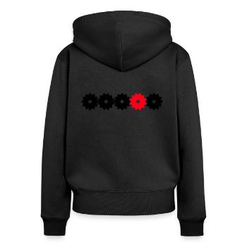 Engrenages en noir et rouge - Sweat à capuche zippé Premium bio Femme - noir - Dos - Julia (174cm)