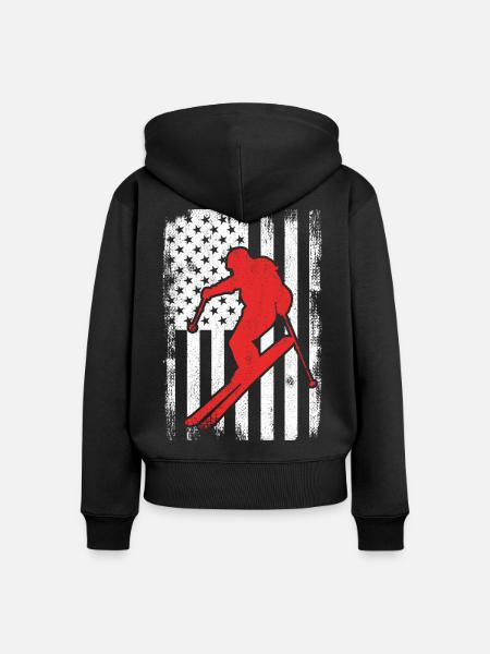 4. Juli Ski USA - Frauen Premium Bio Zip Hoodie - Schwarz