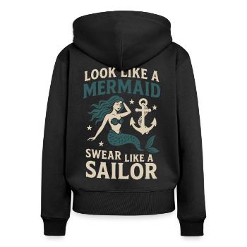 Mermaid Look Sailor Talk Sprüche Seglerin - Frauen Premium Bio Zip Hoodie - Schwarz - Hinten - Julia (174cm)