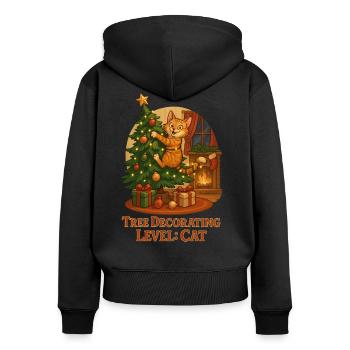 Le chat décore le sapin de Noël - Sweat à capuche zippé Premium bio Femme - noir - Dos - Julia (174cm)