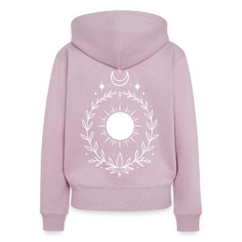 Mittsommer Sonne – Mond und Stern Symbol - Frauen Premium Bio Zip Hoodie - Altrosa - Hinten - Julia (174cm)
