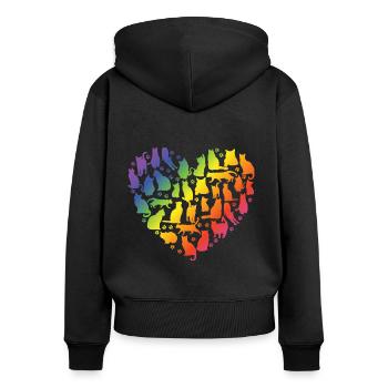 Cœur de chats - Arc-en-ciel - Sweat à capuche zippé Premium bio Femme - noir - Dos - Julia (174cm)