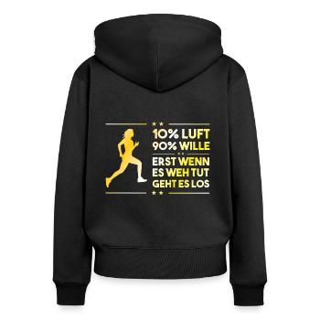 Laufshirt motivation Frauen Jogging Sport Geschenk - Frauen Premium Bio Zip Hoodie - Schwarz - Hinten - Julia (174cm)