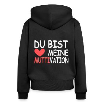 Muttertag Geburtstag Du bist meine Muttivation - Frauen Premium Bio Zip Hoodie - Schwarz - Hinten - Julia (174cm)