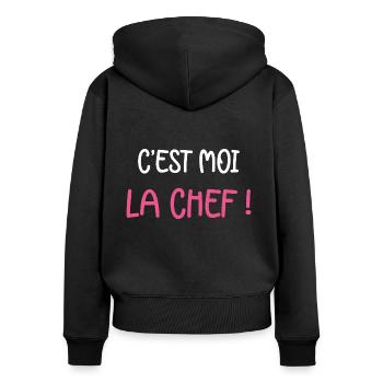 C'est moi la chef - Sweat à capuche zippé Premium bio Femme - noir - Dos - Julia (174cm)