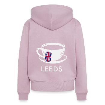 Leeds Teacup UK Flag Sachet de thé - Sweat à capuche zippé Premium bio Femme - rose poudré - Dos - Julia (174cm)