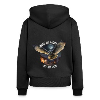 Nachteule Möge die Nacht mit mir sein Nachtdienst - Frauen Premium Bio Zip Hoodie - Schwarz - Hinten - Julia (174cm)