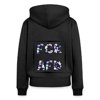 Blumige Grüße - Frauen Premium Bio Zip Hoodie - Schwarz - Hinten - Julia (174cm)