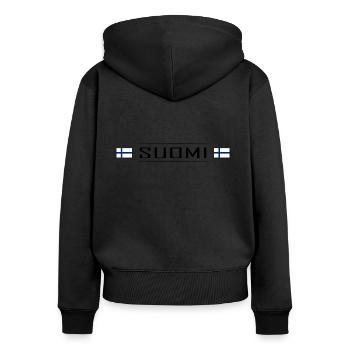 Suomi Pays Finlande Scandinavie Vacances Voyage - Sweat à capuche zippé Premium bio Femme - noir - Dos - Julia (174cm)