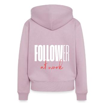 Suiveur au travail - Sweat à capuche zippé Premium bio Femme - rose poudré - Dos - Julia (174cm)