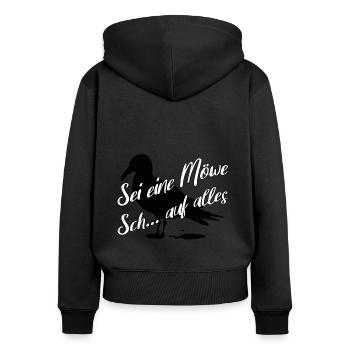 Sei eine Möwe scheiss auf alles. Möwensilhouette - Frauen Premium Bio Zip Hoodie - Schwarz - Hinten - Julia (174cm)