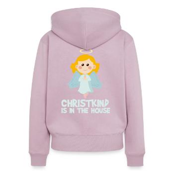 Le Christ enfant est dans la maison - Angel Christmas - Sweat à capuche zippé Premium bio Femme - rose poudré - Dos - Julia (174cm)
