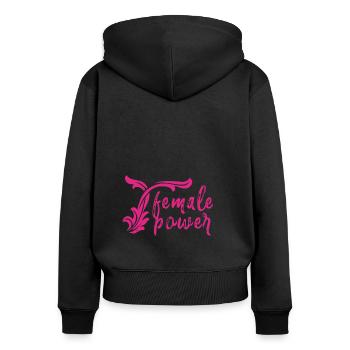 female power,schrift,rosa,pink - Frauen Premium Bio Zip Hoodie - Schwarz - Hinten - Julia (174cm)