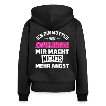 Zwillinge Mutter Spruch - Frauen Premium Bio Zip Hoodie - Schwarz - Hinten - Julia (174cm)